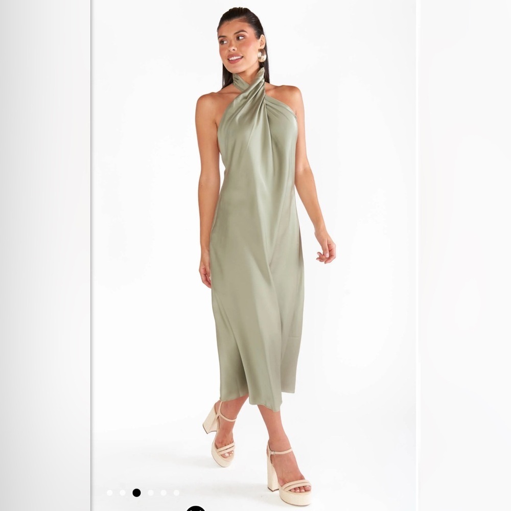 NWOT SHOW ME YOUR MUMU - Jasmine Halter Midi Dress size: medium color:moss green - Picture 1 of 3